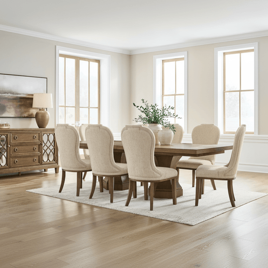 Jorlaina RECT Dining Table with 8 chairs and Server