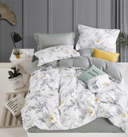Leaf Pattern White Bedding Set-KING