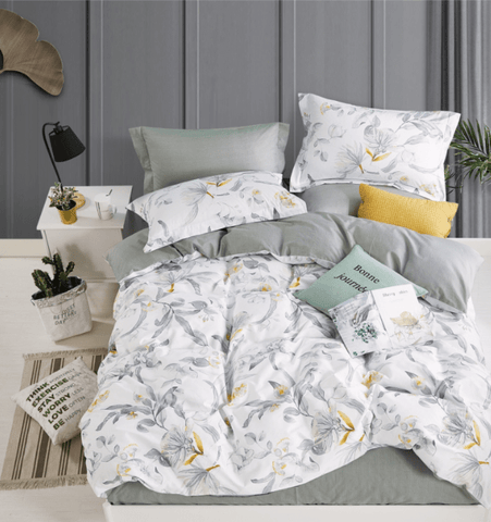 Leaf Pattern White Bedding Set-KING