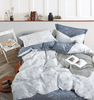 Leaf Pattern White & Blue Bedding Set-KING