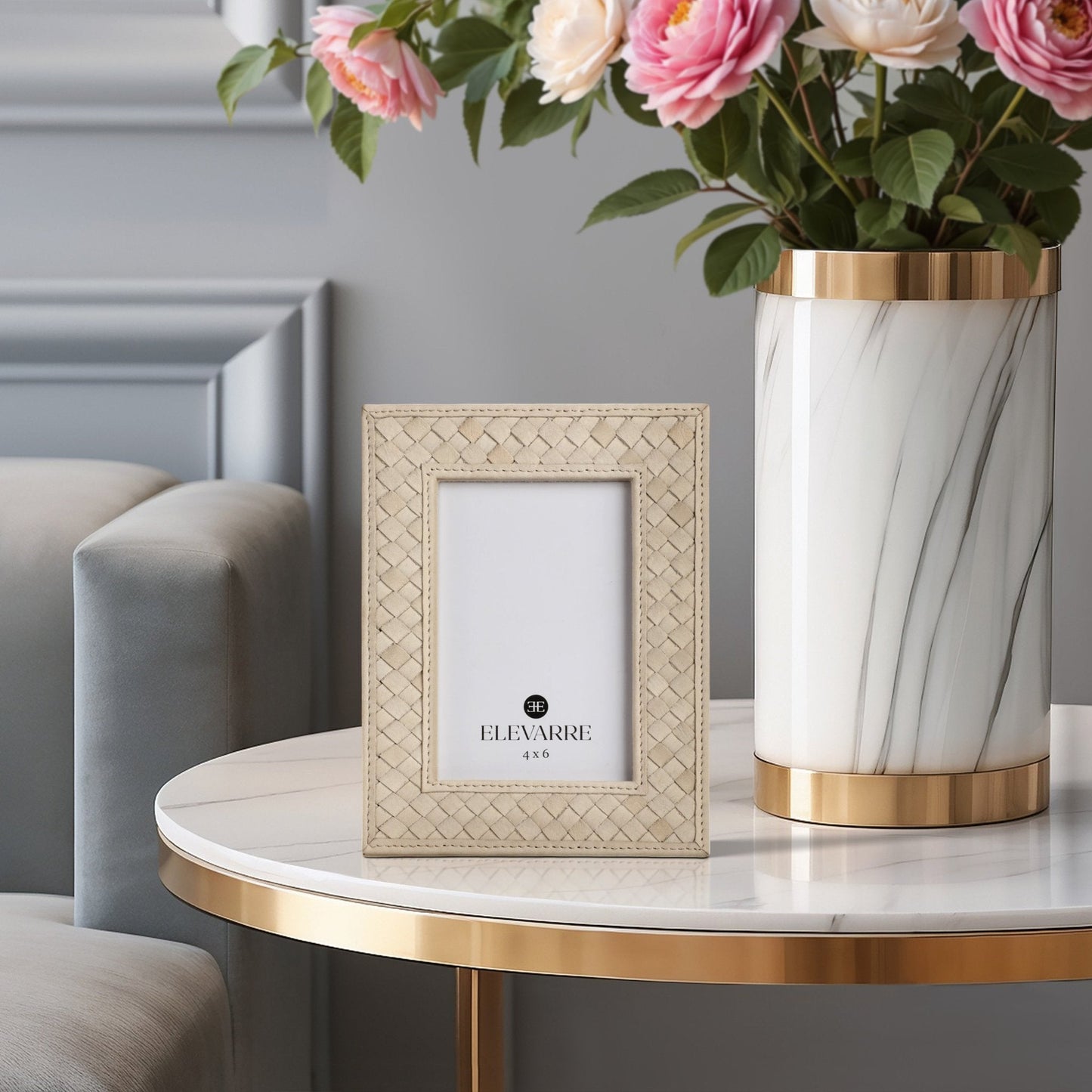 LUANDA LETHER 5X7 PHOTO FRAME, CREAM