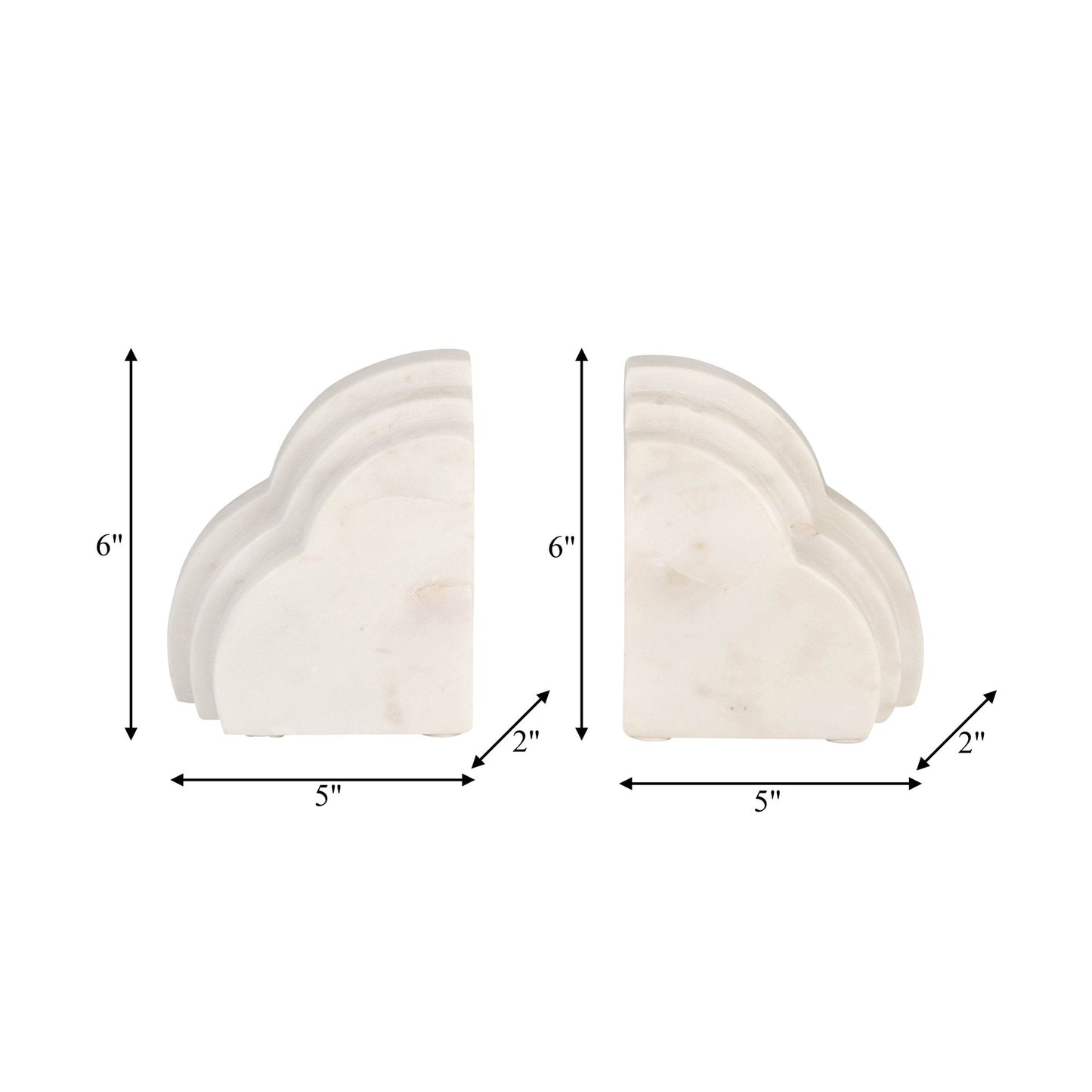 MARBLE, S/2 6"H RAINBOW BOOKENDS, WHITE