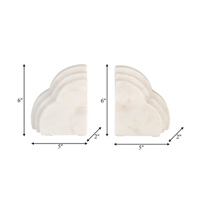 MARBLE, S/2 6"H RAINBOW BOOKENDS, WHITE