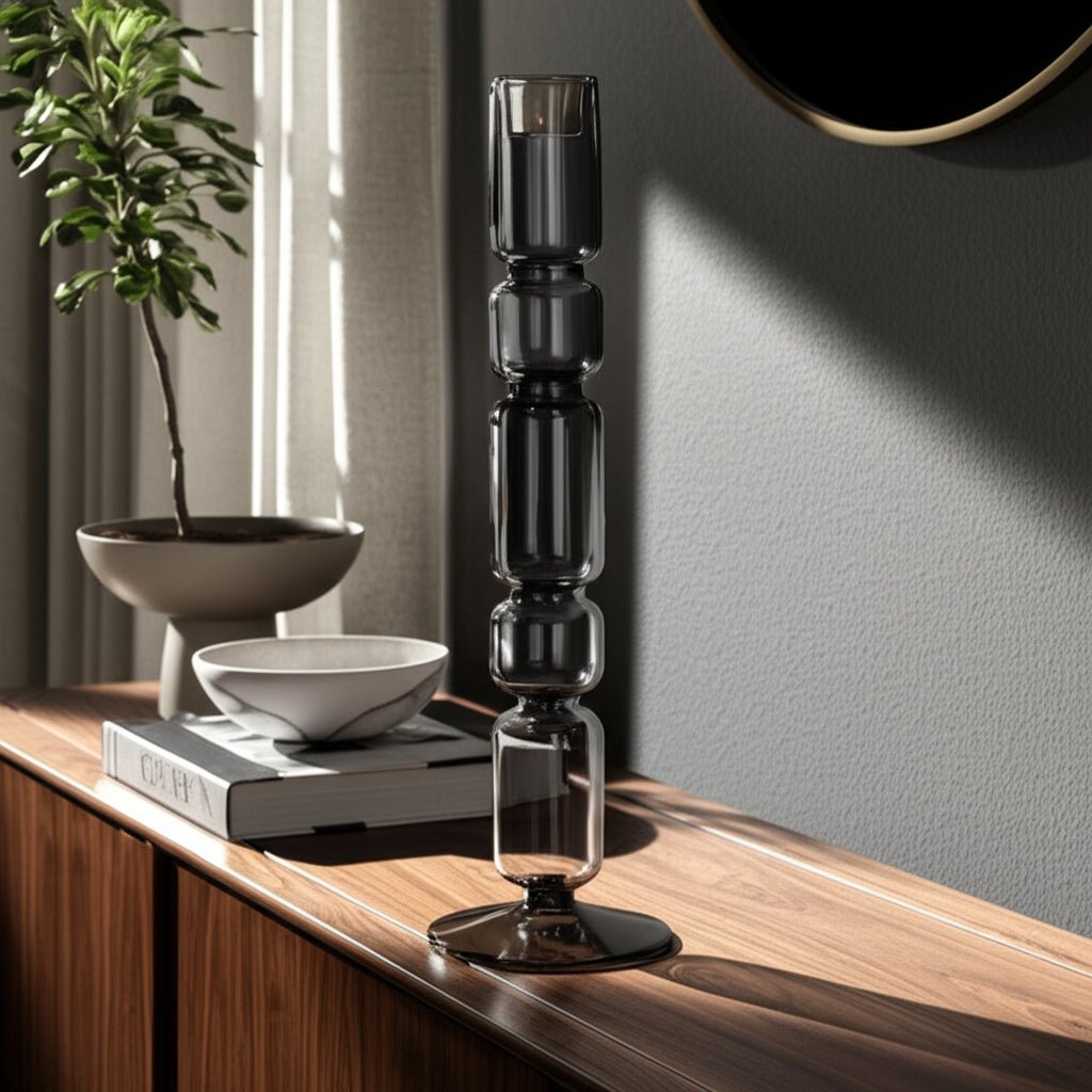Mixed Bubble Taper Candleholder, Smoke |21351-03