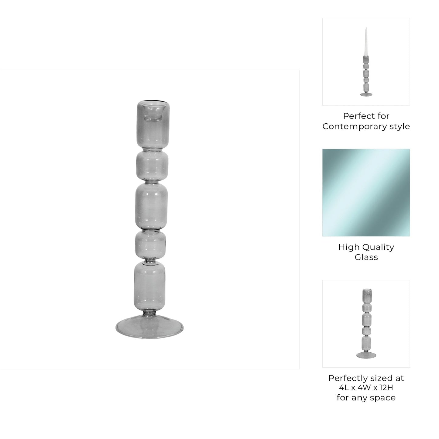 Mixed Bubble Taper Candleholder, Smoke |21351-03