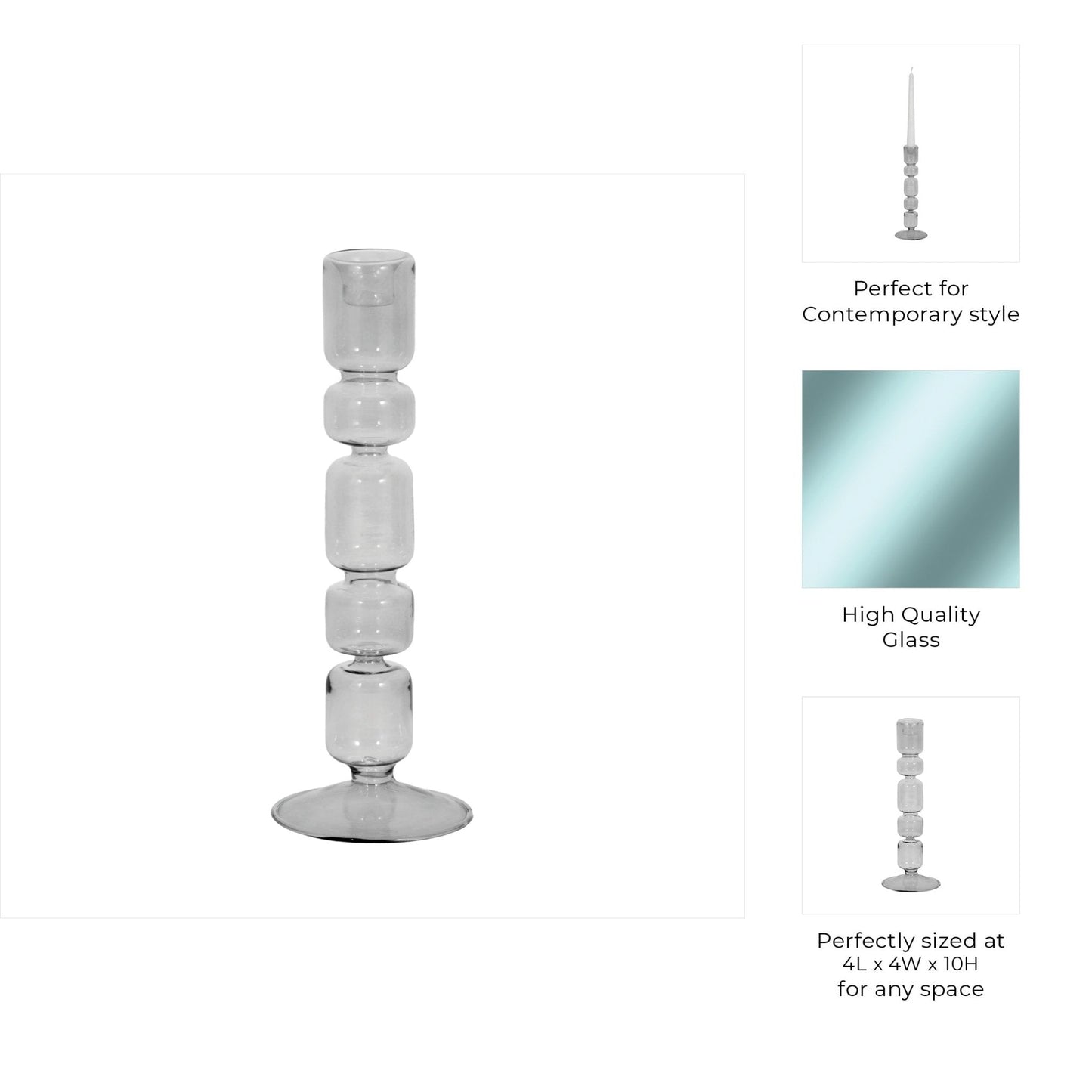 Mixed Bubble Taper Candleholder, Smoke |21351-03