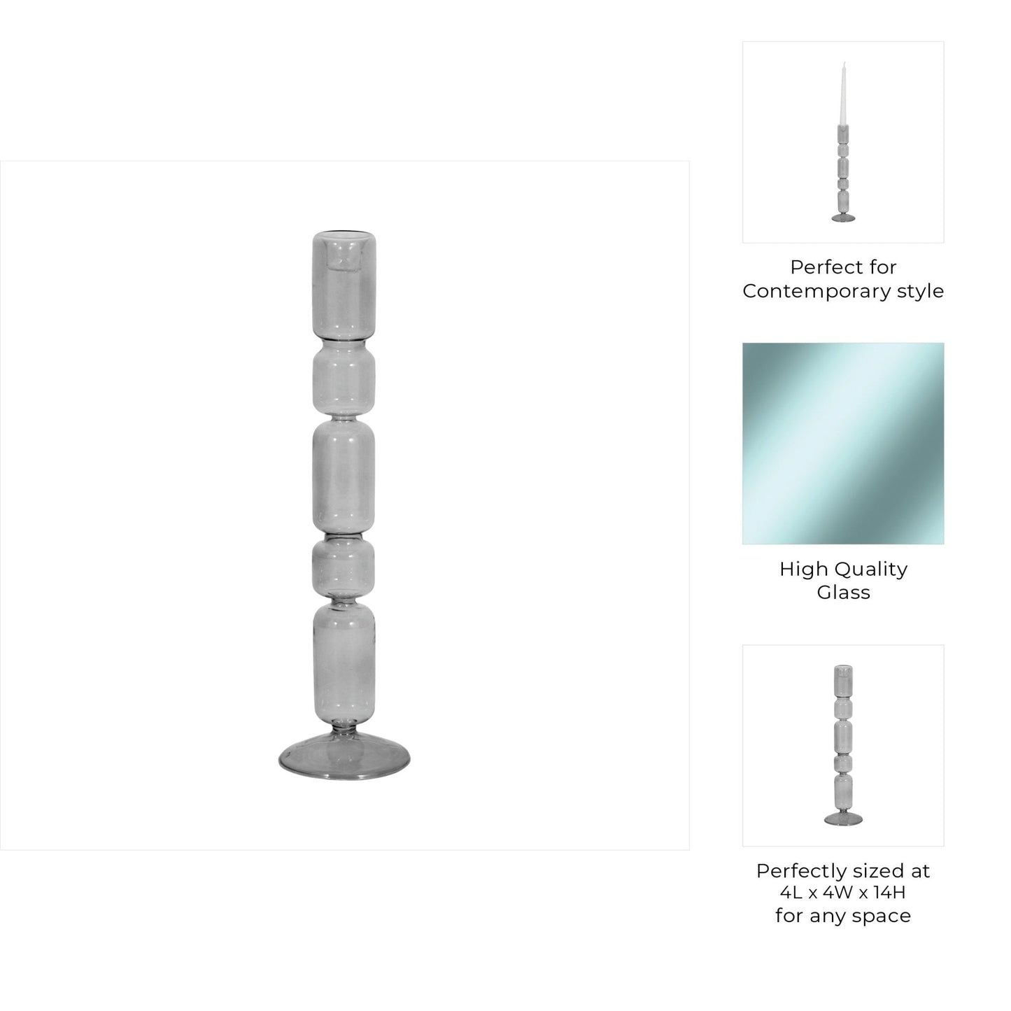 Mixed Bubble Taper Candleholder, Smoke |21351-03