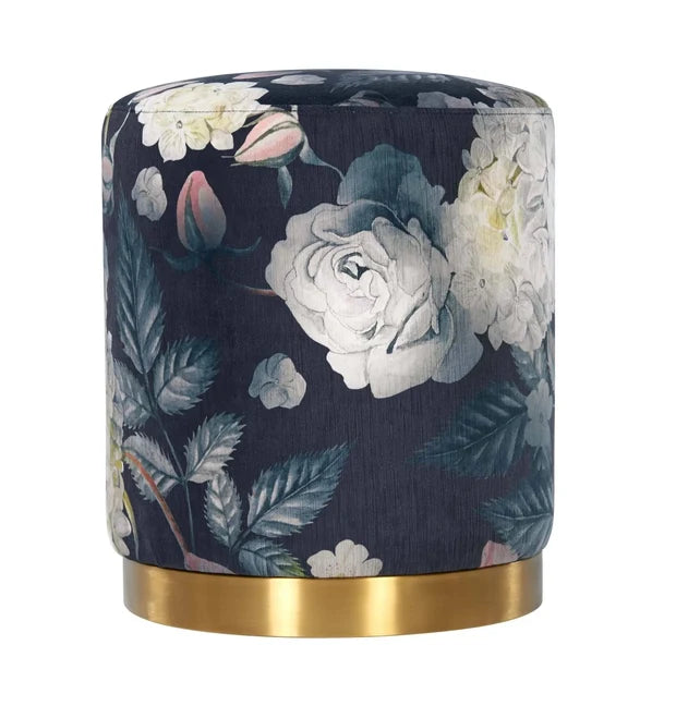 Opal Floral Velvet Ottoman with Gold Base