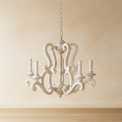 POLYRESIN 5 LIGHT WOOD LOOK CHANDELIER BEIGE