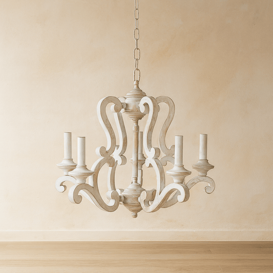 POLYRESIN 5 LIGHT WOOD LOOK CHANDELIER BEIGE
