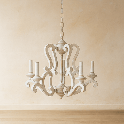 POLYRESIN 5 LIGHT WOOD LOOK CHANDELIER BEIGE