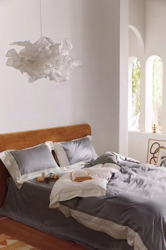 Printed Fabric Grey Bedding Set-KING