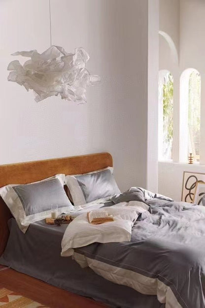 Printed Fabric Grey Bedding Set-KING