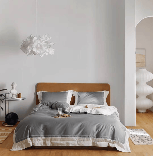 Printed Fabric Grey Bedding Set-KING