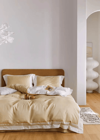 Printed Fabric Yellow Bedding Set-KING