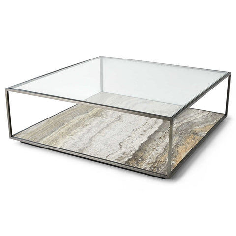 Floating Plane Cocktail Table - Travertine/Bronze, 2 Cartons