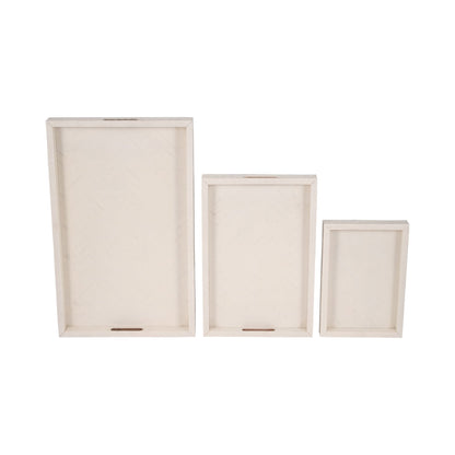 RESIN, S/3 13/18/24 WOVEN TRAYS, IVORY