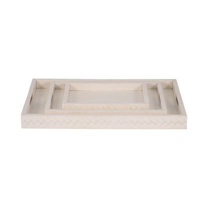 RESIN, S/3 13/18/24 WOVEN TRAYS, IVORY