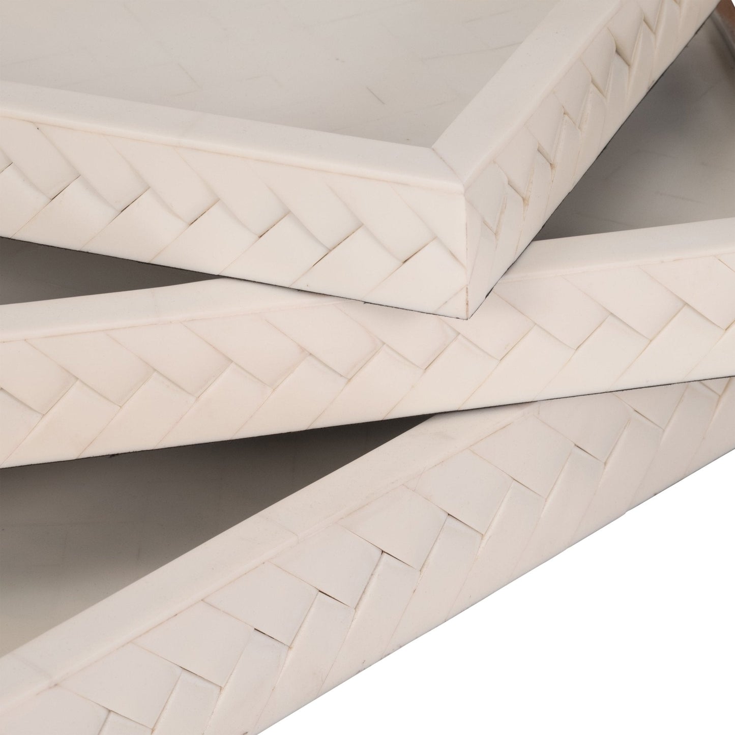 RESIN, S/3 13/18/24 WOVEN TRAYS, IVORY