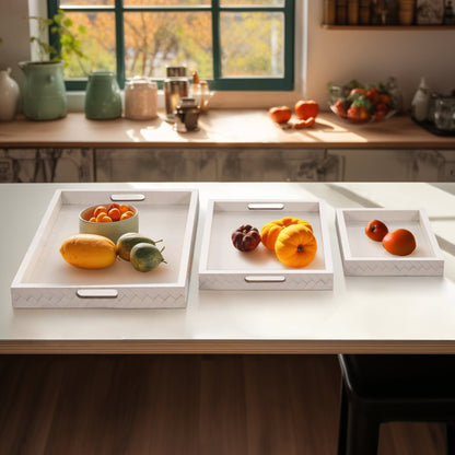 RESIN, S/3 13/18/24 WOVEN TRAYS, IVORY