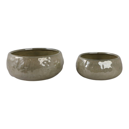 S/2 10/12" IRIDESCENT BOWL PLANTERS, GREEN