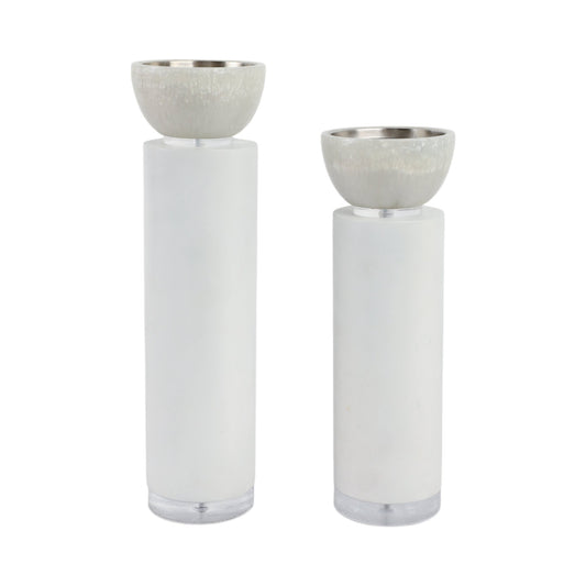 S/2 13/11" Colchester Wood And Mica Resin Candle H