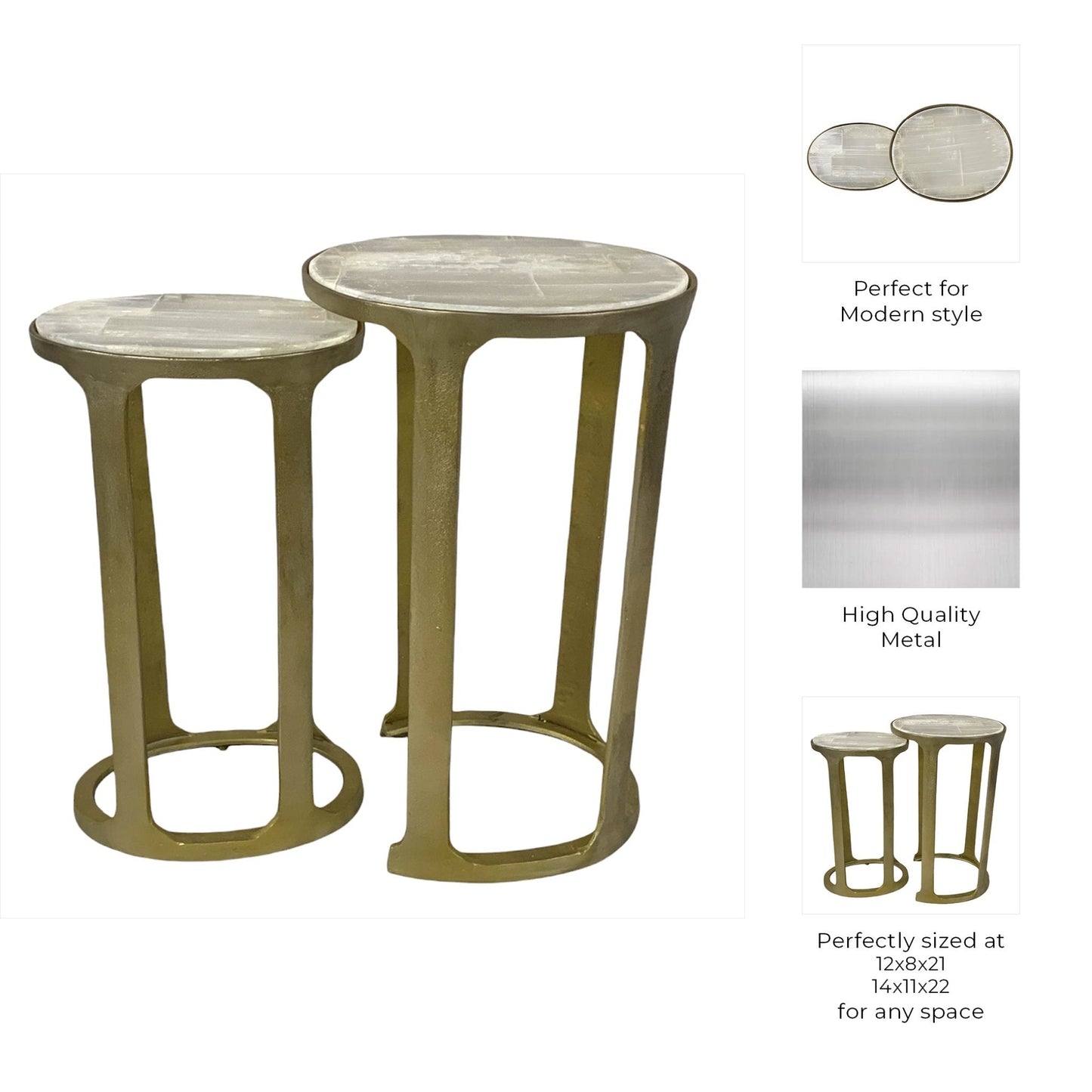 S/2 21/22" SURREY SELENITE TOP ACCENT TABLES