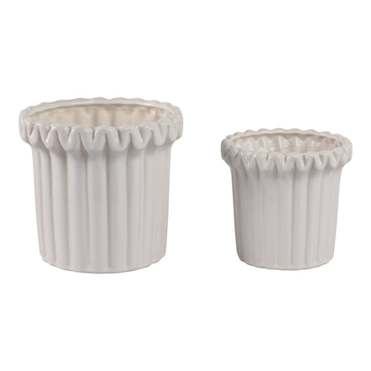 S/2 7/9" FLUTED PLANTERS, IVORY