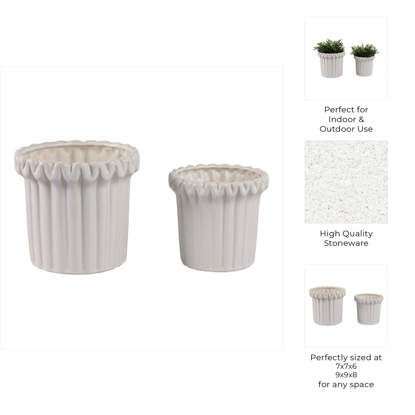 S/2 7/9" FLUTED PLANTERS, IVORY