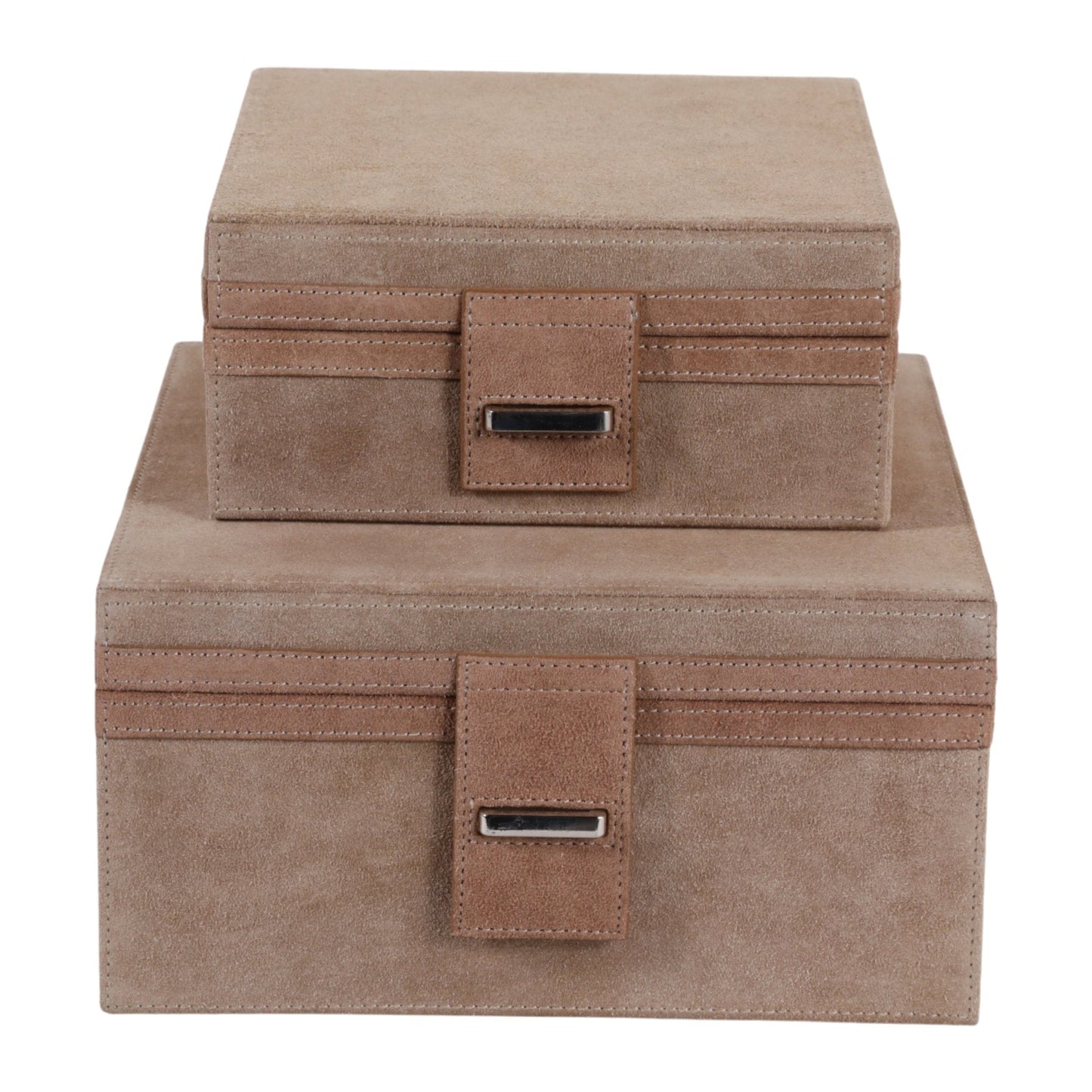 S/2 7/9" GILBOA TAN SUEDE BOXES