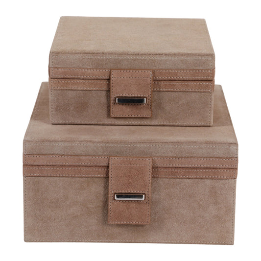 S/2 7/9" GILBOA TAN SUEDE BOXES