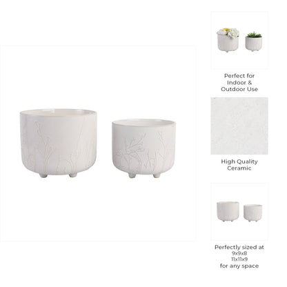 S/2 9/11" BLOOMING BRANCHES PLANTERS, IVORY