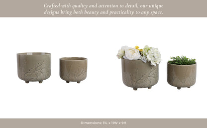 S/2 9/11" FLOWER BRANCHES PLANTERS, CREAM