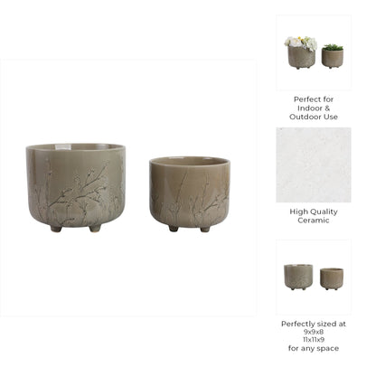 S/2 9/11" FLOWER BRANCHES PLANTERS, CREAM