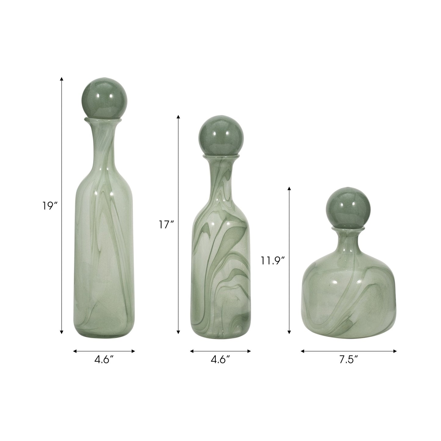 S/3 12/17/19" Verena Green/Blue Lidded Glass Bottles |EV19452-02