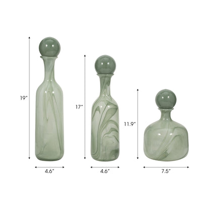 S/3 12/17/19" Verena Green/Blue Lidded Glass Bottles |EV19452-02