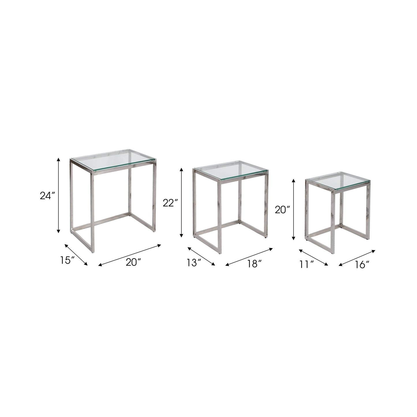 S/3 20/22/24" MAXWELL STAINLESS STEEL NESTING TABL