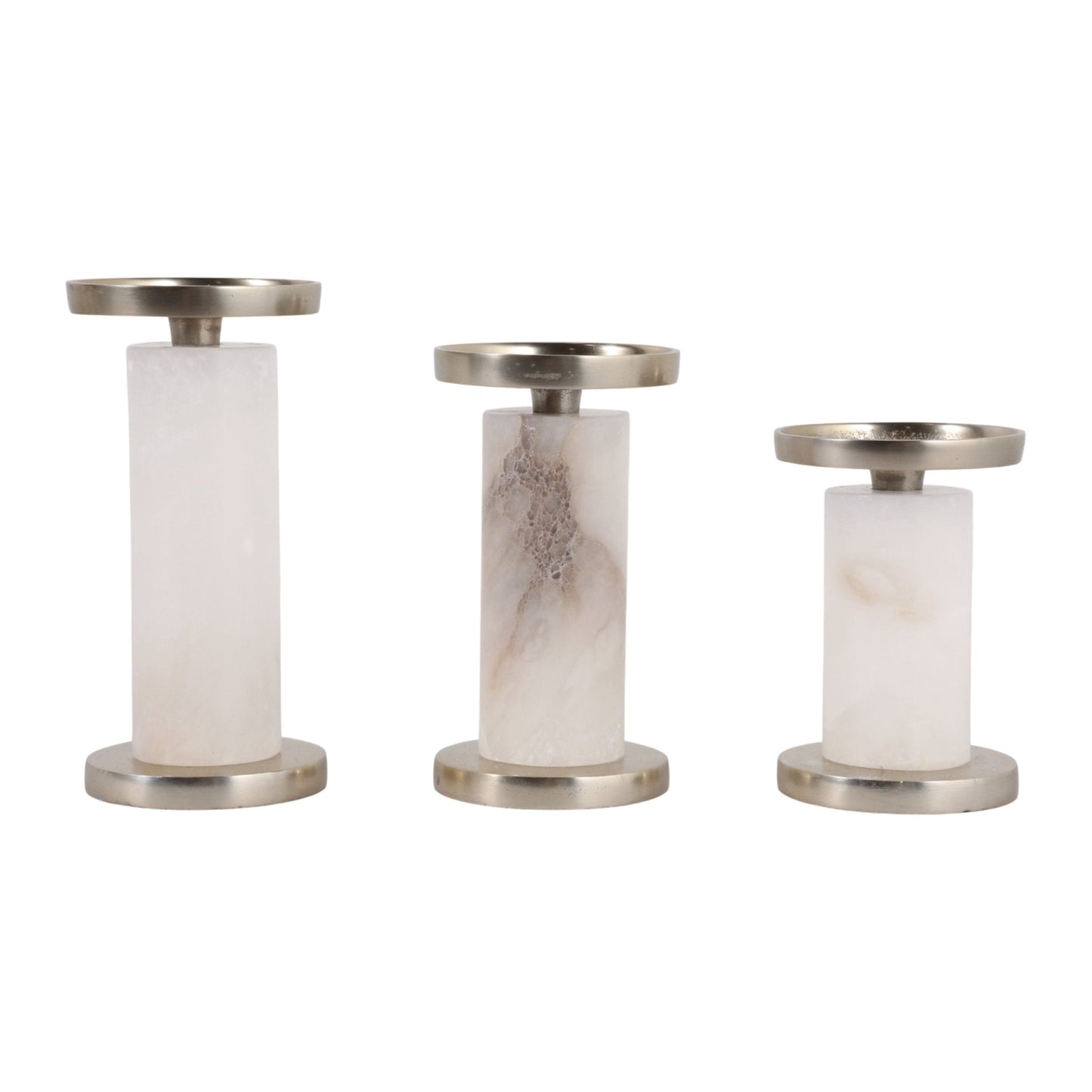 S/3 5/6/7" ASCEND ALABASTER CANDLE HOLDERS, WHT/GO |EV22960