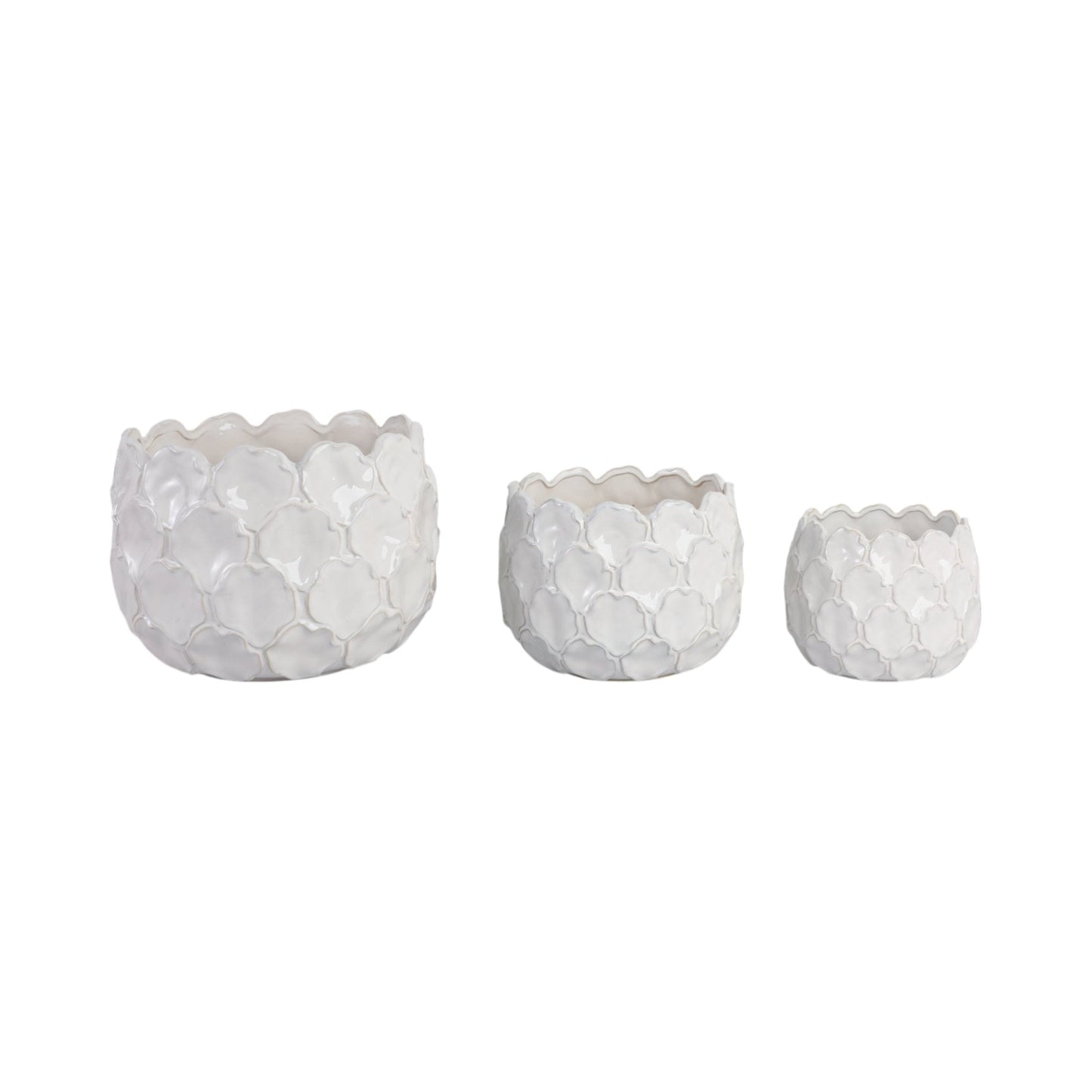 S/3 9/12/15" CLOUDY PETAL PLANTERS, WHITE
