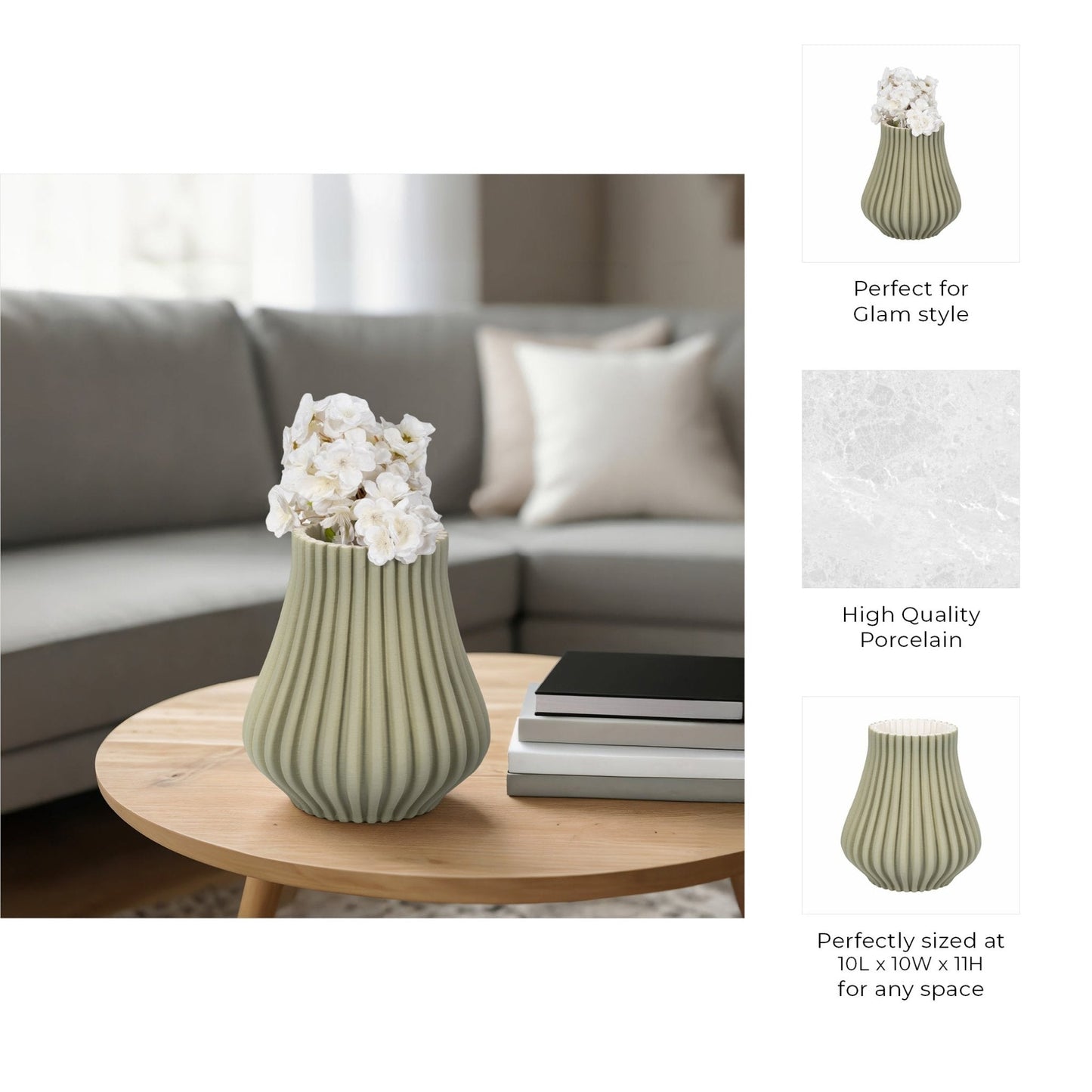 Somerset 3d Printed Vase, Oil Green |EV20076-02