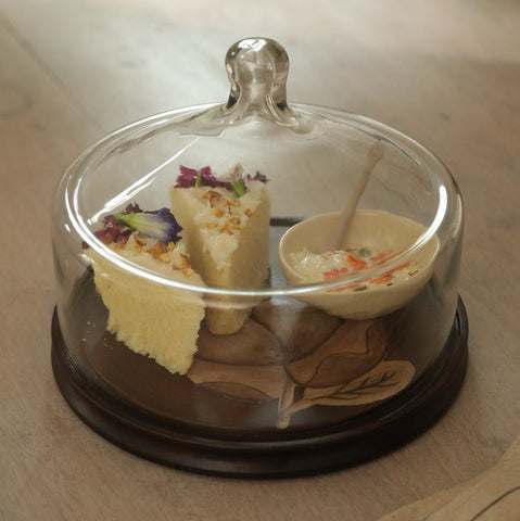 Tashi Glass Cloche With Wooden Painted Base - Small