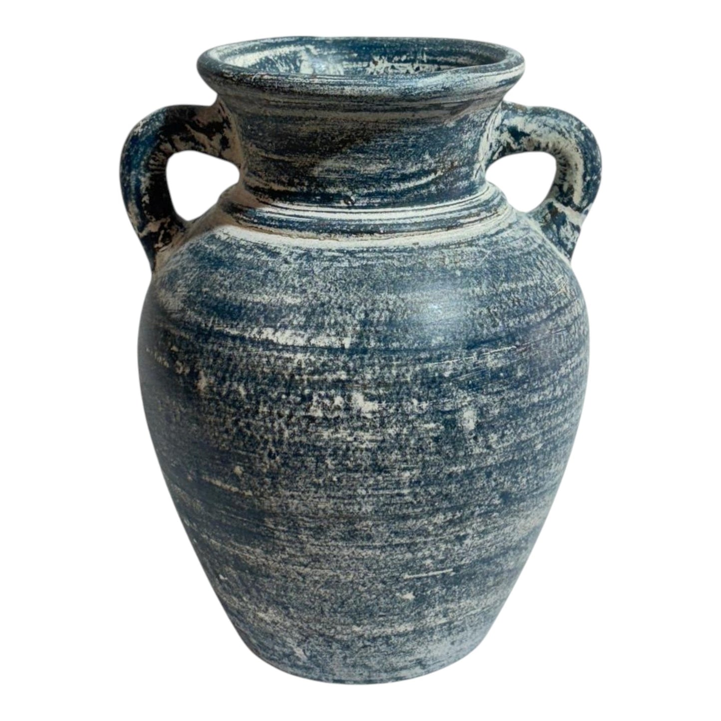 Terracotta, 9" Vase With Handles, Blue/white