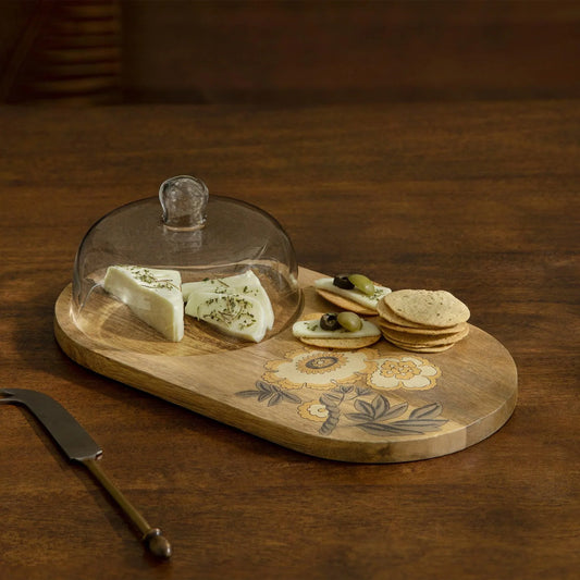 Fleur D’Or Platter with Glass Cloche