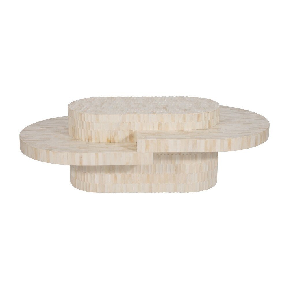 WOOD, 49" CARVED INLAY COFFEE TABLE, NATURAL